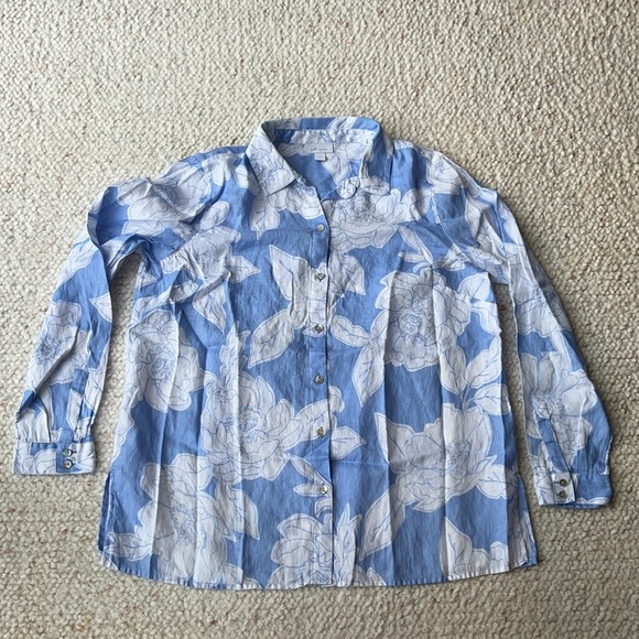J. Jill Love Linen Everyday Linen Button-Front Shirt Clear Pond Floral‎ Sketch M - Picture 2 of 8